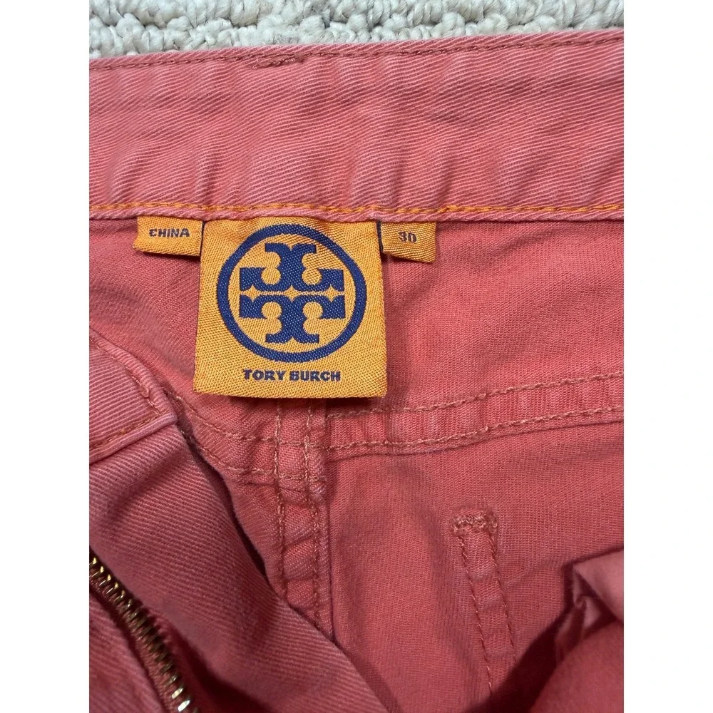 Tory Burch Alexa Cropped Skinny Pants Coral Pink Size 30 Logo Gold Hardware